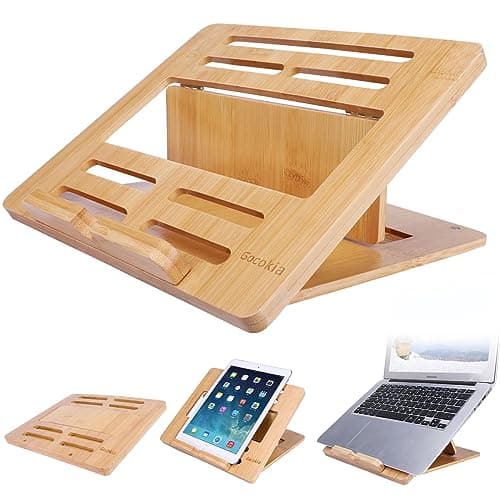 Gocokia Bamboo Fodable Laptop Notebook Riser Stand Desktop Adjustable with 4 Angles Notebook Mount Holder, Folding Laptop Cooler Stand for MacBook,Tablet,Kindle