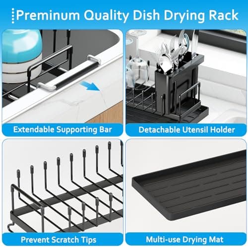 ANTOPY Sink Dish Drying Rack - Expandable Small Dish Rack Over Sinks with Silicone Drying Tray, Dish Drainer for Kitchen Counter with Cutlery Holder, Drying Rack Fit for 14’’-19’’ Kitchen Sink 5