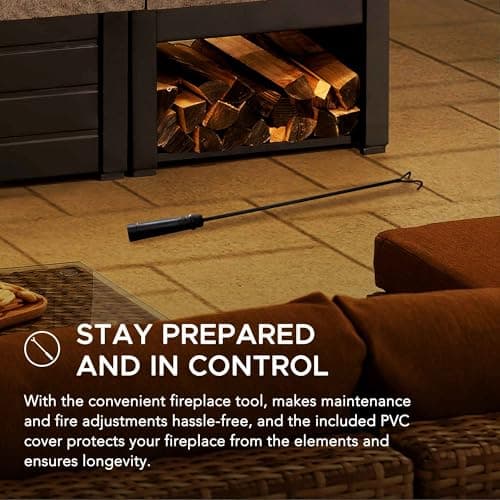 Sunjoy Wood Burning Fireplace – Matte Black Outdoor Steel Fireplace with Chimney, Log Holders, Fireplace Tool, and PVC Cover 6