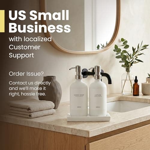 MaisoNovo Soap and Lotion Dispenser Set - Bathroom Soap Dispenser Set with White Soap Dispenser, Silver Pumps & Concrete Tray 5