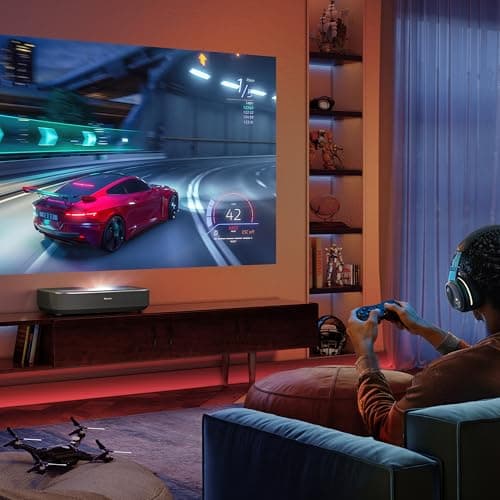 Hisense PL2, Ultra Short Throw Home Theater Laser Projector, 80” – 150”, 4K UHD, 2,700 Lumens, 3000:1 Contrast, Dolby Vision & Atmos, 3D, Google TV, WIFI 6E 6