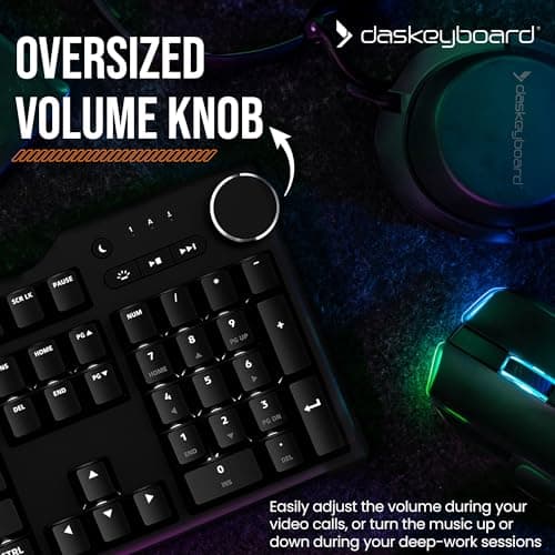 Das Keyboard 6 Professional Backlit Wired Mechanical Keyboard – Tactile Cherry MX Brown Switches, Shine-Through Keycaps, 2-Port USB C Hub, Media Controls, Durable Aluminum Enclosure, Volume Knob, NKRO 5
