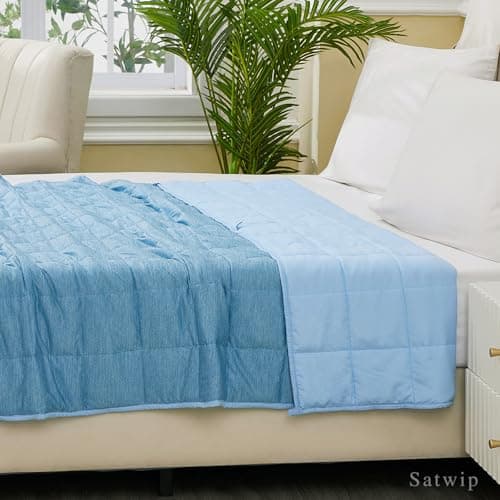 Satwip Cooling Weighted Blanket 15 lbs Cool Moire Jersey Bed Blanket Twin Size for Hot Sleeper with Soft Breathable Sanded, 48 x 72 inches, Blue 6
