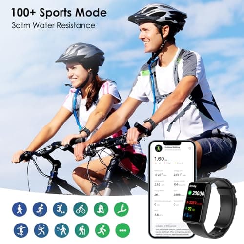 KEEPONFIT Fitness Tracker, 1.57" Touch Screen 3ATM Water Resistance, Activity Tracker with 100 Workout Modes Heart Rate/SpO2/Stress/Sleep Monitor for Men and Women, for Running, Cycling, Yoga (Black) 7