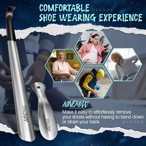 NINEMAX Extra Long Handle Shoe Horn (16.5") & (7.5") Travel Shoe Horns, 2 Pack Metal Shoe Horns for Seniors, Men, Women, Kids 5