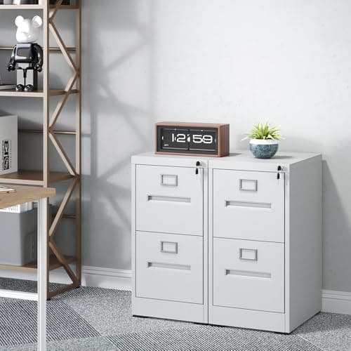 EKJ 2 Drawer File Cabinet with Lock, Metal Vertical Filing Storage Cabinet for Home Office, Steel Vertical File Cabinets for Legal/Letter File Folders, Easy Assemble (White) 6