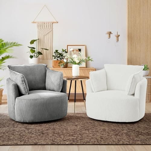 Chorlenimi Swivel Accent Chair Round Barrel Armchair Upholstered Living Room Chair Corduroy Reading Chair Single Sofa Chair for Bedroom Apartment Office (Green, Standard) 8