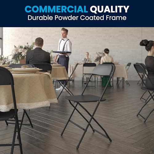 Flash Furniture Hercules Set of 10 Indoor/Outdoor Heavy-Duty Plastic Folding Chairs, Foldable Commercial Stacking Chairs with 650-lb. Static Weight Capacity, Black 8