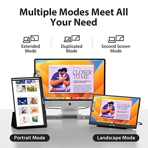 KYY Portable Monitor Latest 15.6'' FHD 1080P USB-C HDMI Laptop Monitor w/Smart Cover Bag & Dual Speakers, External HDR Computer Screen, Travel Gaming Monitor for PC MAC Phone Xbox PS4/5 Switch 5