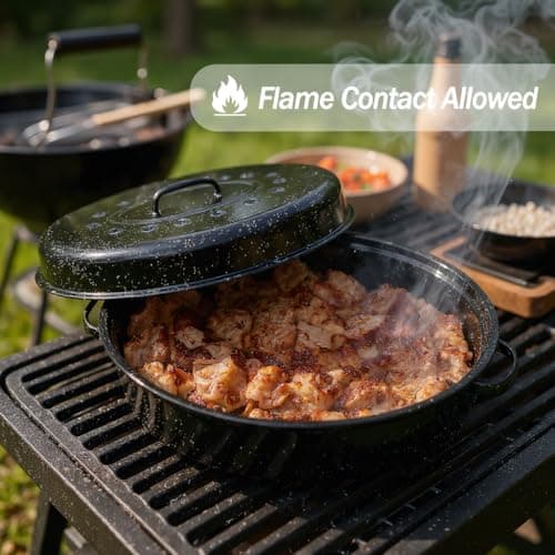 Turkey Roaster Pan 18in Roasting Pan With Lid Enamel Carbon Steel Roaster Pot with 16in Inner Diameter,18 Pound Large Capacity High Temperature Resistance Oval Cookware 8