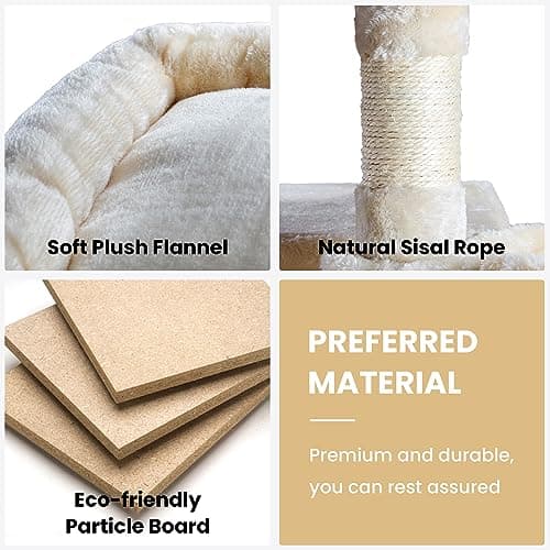 SHA CERLIN 68 Inches Multi-Level Large Cat Tree for Large Kitties/Big Cat Tower with Condo/Cozy Plush ‌Pussycat Perches/Sisal Scratching Posts and Hammocks/Activity Center/Beige 5