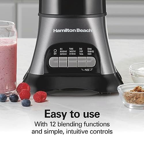 Hamilton Beach Blender and Food Processor Combo for Shakes & Smoothies, With 3 Cup Electric Food Chopper Attachment, 40 oz Glass Jar, Blender Travel Cup, 700 Watts Peak Power, Gray & Black (58163) 7