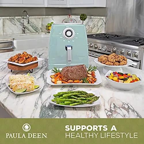 Paula Deen 8.5QT (1700 Watt) Large Air Fryer, Rapid Air Circulation System, Square Single Basket System, Ceramic Non-Stick Coating, Easy-to-Use Dial, 50 Recipes (Sea Glass) 6