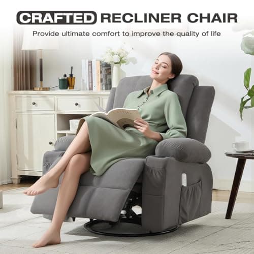 4-Points Kneading Massage Rocker Recliner Chair with Seat Heat for Adults,Oversized Swivel Recliner with 2 Cup Holders,4 Pockets,Remote Control for Living Room 8