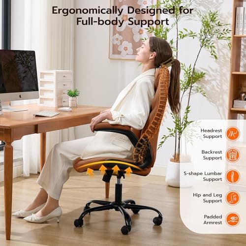 Office Desk Chair, Ergonomic Computer Chair with Padded Flip-Up Arms and Adjustable Lumbar Support, PU Leather Executive Chair with Tilt Lock and 360° Swivel Rolling Wheels for Work, Study 5