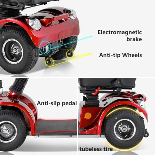 CreekT Heavy Duty 4 Wheel Mobility Scooters for Adults 400lbs Capacity Electric Scooter All Terrain Mobility Scooter Handicap Scooters 4 Wheel for Adults Powered Mobility Scooters for Seniors (Red) 5