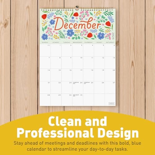 S&O Five Color Floral Wall Calendar from July 2024-December 2025 - Tear-Off Monthly Calendar - 18 Month Academic Wall Calendar - Hanging Calendar to Track Anniversaries & Appointments - 13.5"x10.5”in 5