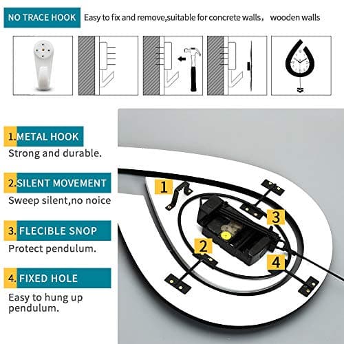 JTWALCLOCK Large Wall Clock for Living Room Decor Big Pendulum Modern Wall Clock Silent Non Ticking Battery Operated 28.7 Inch Clock for Kitchen Bedroom Bathroom Office Indoor Home Decorative 7