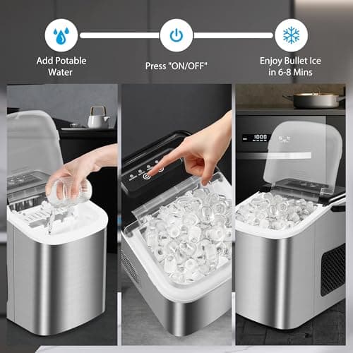 MAXEVE Ice Maker Countertop, 34LBs/24H Ice Machine, 2 Bullet Size, Fast Making 9Cubs in 5 Mins, Portable Ice Maker Machine with Self Cleaning, Ice Basket, Ice Scoop for Home/Office/Bar (Silver) 6