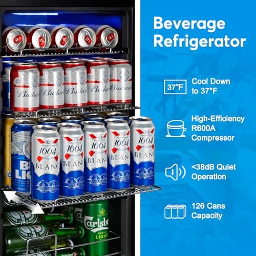 FoMup Beverage Refrigerator 17 inch Wide - 126 Can Beverage Cooler with Glass Door | Counter-Top/Freestanding Mini Beverage Beer Fridge | Temperature Memory | Invisible Door | Perfect for Soda, Beer 8