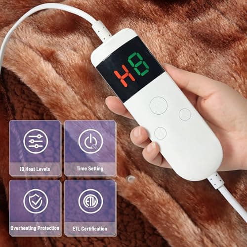 Cushious Electric Heated Blanket Throw 50''x60''Size Faux Fur Heating Blanket 10 Heating Settings, 1-8h Timer & Overheat Protection, Machine Washable, Soft Flannel and Sherpa Full Body Warmth 2