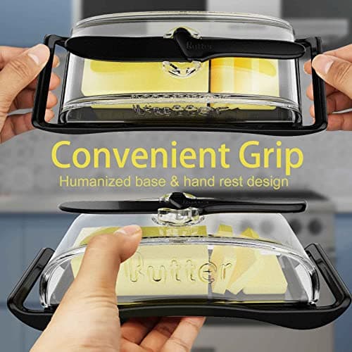 Plastic Butter Dish with Lid and Knife - BPA-Free Butter Tray Container for Countertop,Black Butter Dish for Refrigerator, Camping or Travel, Dishwasher & Freezer Safe 5