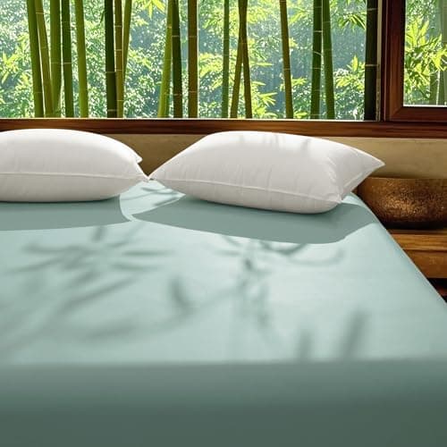 David's Home Cooling Fitted Sheet King Size, 100% Rayon Derived from Bamboo, 16" Deep Pocket 2.5cm Wider Elastic, Luxury Smooth Silky Soft Breathable Bottom Sheet for Hot Sleeper, Sage Green