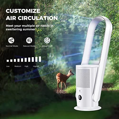U ULTTY Bladeless Tower Fan and Air Purifier in one, True HEPA Filter 99.97% Smoke Dust Pollen Dander, Oscillating Tower Fan with Remote Control CR022D, White 7