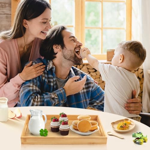 Krismax Serving Tray with Handles, Bamboo Breakfast Tray Wooden Trays Decorative Serving Platter for Eating, Working, Storing, Used in Bedroom, Kitchen, Living Room, Bathroom, Hospital and Outdoors 5