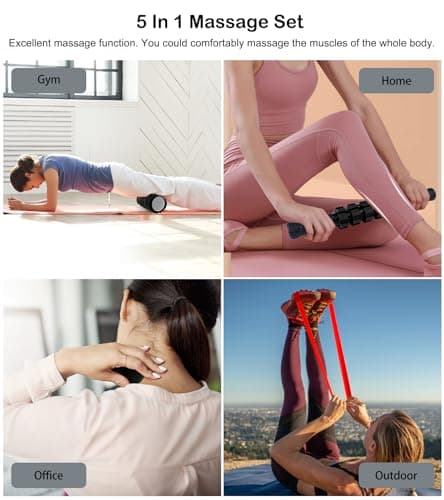 5 in1 Foam Roller Set, Trigger Point Foam Roller, Massage Roller Stick, Massage Ball, Resistance Band for Deep Muscle Massage Pilates Yoga,Fitness Exercise for Whole Body (Black) 7