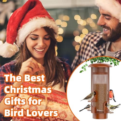 Metal Squirrel Proof Bird Feeder,Bird Feeders for Outdoors,Weight Activated Squirrel Proof Wild Bird Feeders with Finch Cardinal Chickadee,Large Capacity,Weatherproof and Durable,Reddish Brown 7