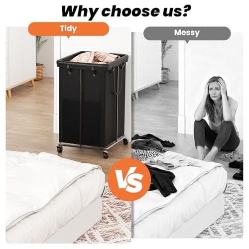 YKDIRECT 150L Large Laundry Hampers, Oxford Fabric Laundry Hampers Clothes Hampers, Metal Frame and Removable Bag Design with Wheels, Suitable for Bedroom, Bathroom, Dorm Room, Laundry Room (Black) 6