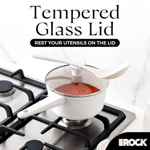 THE ROCK SOHO Ceramic Nonstick Saucepan with Lid, 1.9 Quart Non Toxic Small Pot with PPG Fusion Pro Coating–Nothing Sticks, Never Warps, Lasts Longer, Induction Compatible, PTFE, PFOA&PFAS Free, Cream 9