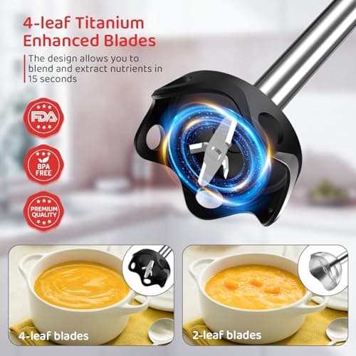 HOVOBO Immersion Blender Handheld 1000W Powerful Scratch Resistant Hand Blenders for Kitchen, Stick Blender Immersion 12 Speed and Turbo Mode, Low-Noise, Beaker Chopper Whisk Milk Frother 5