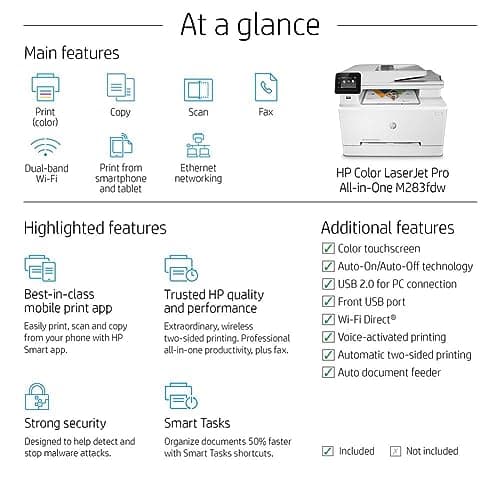 HP Color LaserJet Pro M283fdw Wireless All-in-One Laser Printer, Remote Mobile Print, Scan & Copy, Duplex Printing, Works with Alexa (7KW75A), White 6