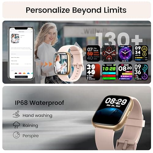 Smart Watch with Alexa Built-in, 1.83" HD Touchscreen Fitness Tracker with Bluetooth Calling, Fitness Watch with Heart Rate/Sleep Monitor/120+ Sports, IP68 Waterproof Smartwatch for Android iOS, Pink 6
