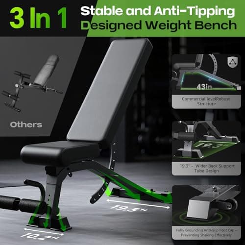 Adjustable Weight Bench with 12x4x4 Positions, 1200LB Heavy Duty Workout Bench for Home Gym, Commercial Incline-Flat-Decline Bench Press for Full Body Fitness, Fully Upright Backrest with 4 Suitable Leg Rest Gears - 2026 5