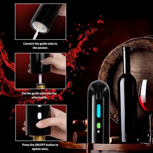 Rechageable Electric Wine Opener Gift Set, Electric Wine Aerator Dispenser, Electric Wine Corkscrew, Automatic Wine Saver Vaccum Pump, Foil Cutter, 4-in-1 Cordless Wine Bottle Opener Gift Set 6