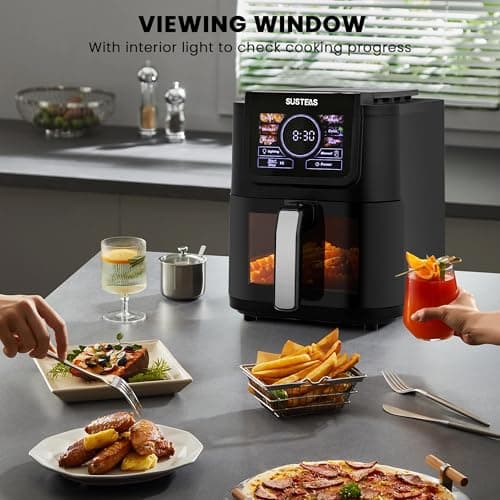 SUSTEAS Air Fryer, 5-Quart Family Size, One Touch Digital Control Presets with 400F Heat, French Fries, Chicken, Meat, Fish, Nonstick Quick & Easy Meals in Minutes, Black 6