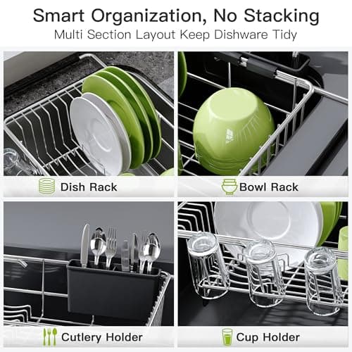 JASIWAY Dish Drying Rack in Sink, Expandable Stainless Steel Dish Drainers for Kitchen Counter, Dish Dryer Rack for Inside Sink, Over The Sink Dish Racks with Utensil Holder, Silver 7