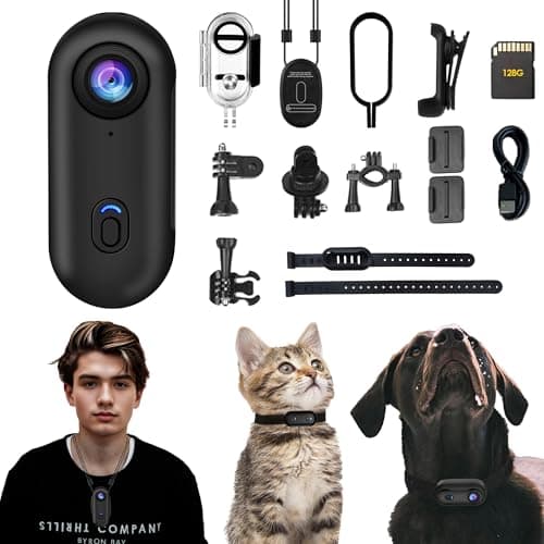 PLAYIKO 4K HD Thumb Vlog Camera for Pet, Portable Mini Action Camera with 10 Accessories for Sport, Content Creators, Underwater, Motorcycle Helmet, Cat Doggy Collar with Phone App 128G Card (Black)