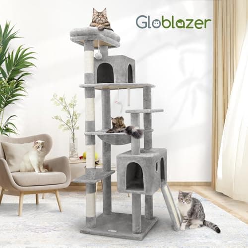 Globlazer Heavy Duty Cat Tree, 70 inch Sturdy Cat Tree for Indoor Cats Extra Large Cat Tower with Scratching Post, Hammock, Cat Condo for Adult Cats Kittens, F70 Pro, Light Grey 7