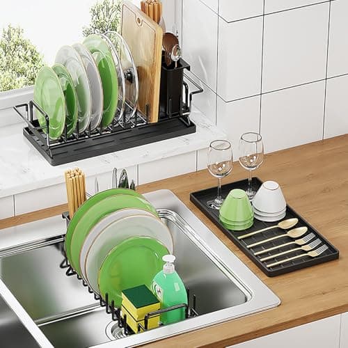 TOOCA BEAR Expandable Small Dish Drying Rack, Stainless Steels Over Sink Dish Drainer with Silicone Drying Tray Dish Racks for Kitchen Counter 9