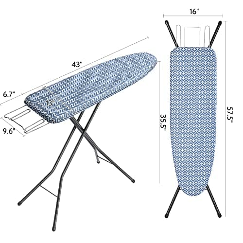APEXCHASER Ironing Board Full Size, Iron Board with Ironrest, Lightweight Iron Table Stand Adjustable Height, Foldable Iron and Ironing Boards Set with Thick Padding, Sturdy Metal Legs, Blue 43x13 7