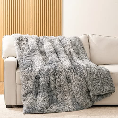 HBlife Soft Faux Fur Sherpa Weighted Blanket for Adults 10 Pounds Queen Size 50X60 Inches, 100% Oeko-Tex Certified Decorative Shaggy Fluffy Plush Reversible Fuzzy Heavy Blanket