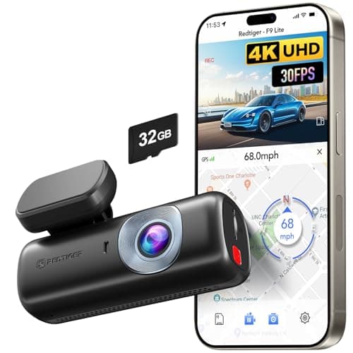 REDTIGER 4K Dash Cam Front, ADAS, Built-in WiFi GPS, Mini Hidden Dash Camera for Cars with G Sensor, 24H Parking Monitor, Free 32GB Memory Card, APP Control, Loop Recording, Night Vision (F9 Lite)