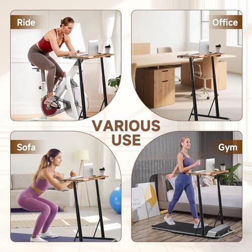 Adjustable Treadmill Walking Pad Desk, for Bike/Cycling Trainer, Workstation Standing Desk, Trainer Stand Table for Indoor, Treadmill Attachment-Exercise While Working or Watching TV, Rustic Brown 7