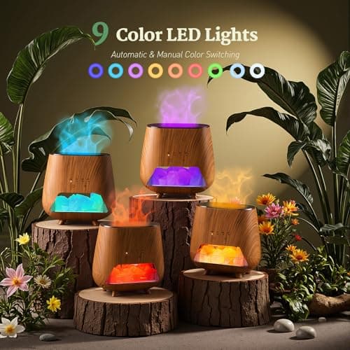 JJNJJN Essential Oil Diffuser for Home: 200ml Aromatherapy Diffuser with Himalayan Pink Salt Rock, Cool Mist Humidifier with Auto Off Function and 9 Colors LED Night Light for Bedroom 6