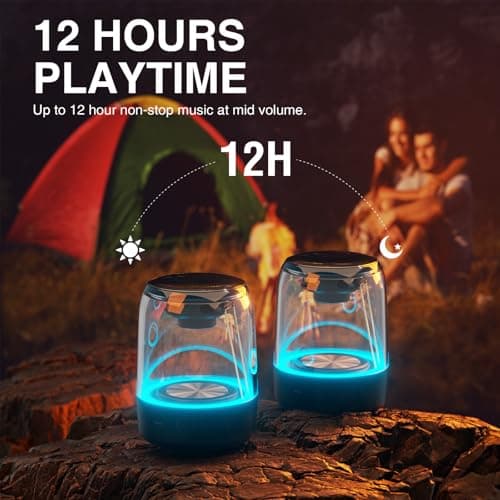 MEGATEK Portable Bluetooth Speakers (2-Pack) – True Wireless Stereo (TWS) Pair, Vibrant LED Lights, 360° HD Sound, 12-Hour Playtime, IPX5 Waterproof – Perfect for Home, Parties, Outdoors, and Travel 5