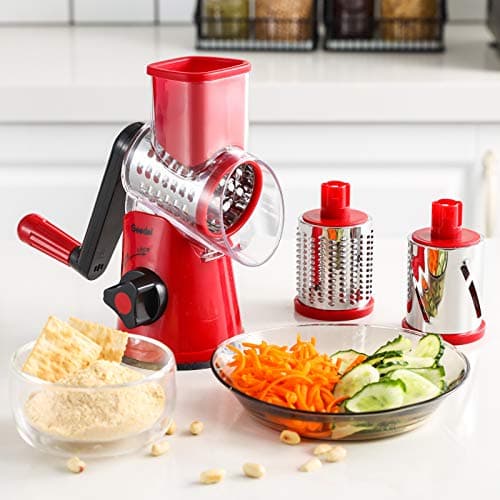 Geedel Rotary Cheese Grater, Kitchen Mandoline Vegetable Slicer with 3 Interchangeable Blades, Easy to Clean Grater for Fruit, Vegetables, Nuts 7